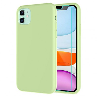 Husa iPhone 11, Silicon Catifelat cu Interior Microfibra, Verde Pastel